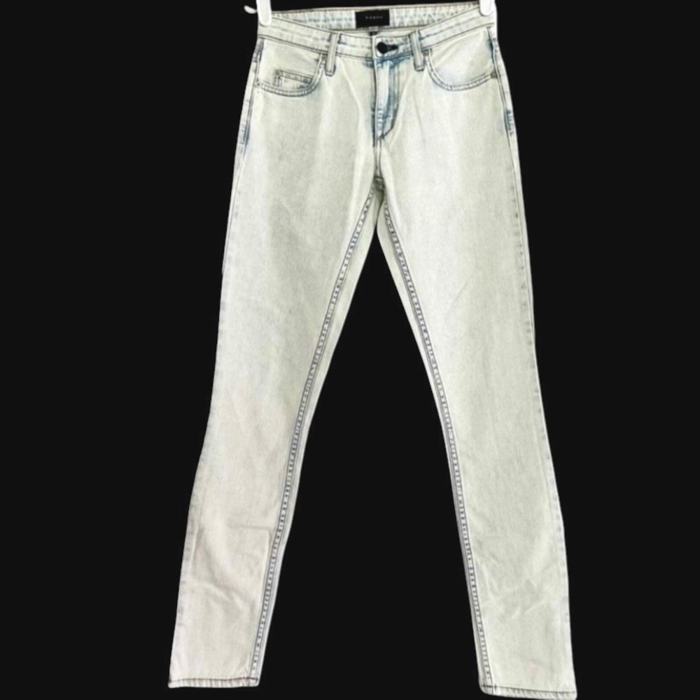 $190.00 Theory Women's Slim Fit White Blue Acid Billy Jeans Size 24 Low Rise NWT
